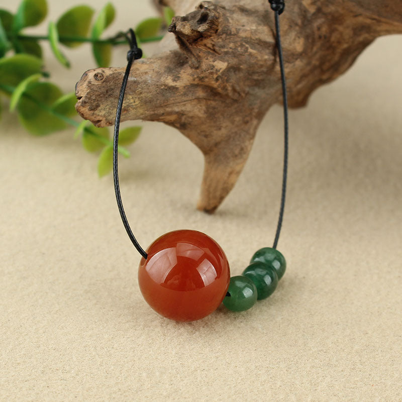 Red Agate Green Aventurine Leather Rope Necklace Pendant