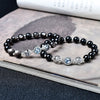 Black Obsidian Bracelet with Silver Sheen and Blue Charm