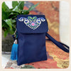 Embroidered Lotus Flower Crossbody Bag, Nylon Shoulder Cellphone Pouch