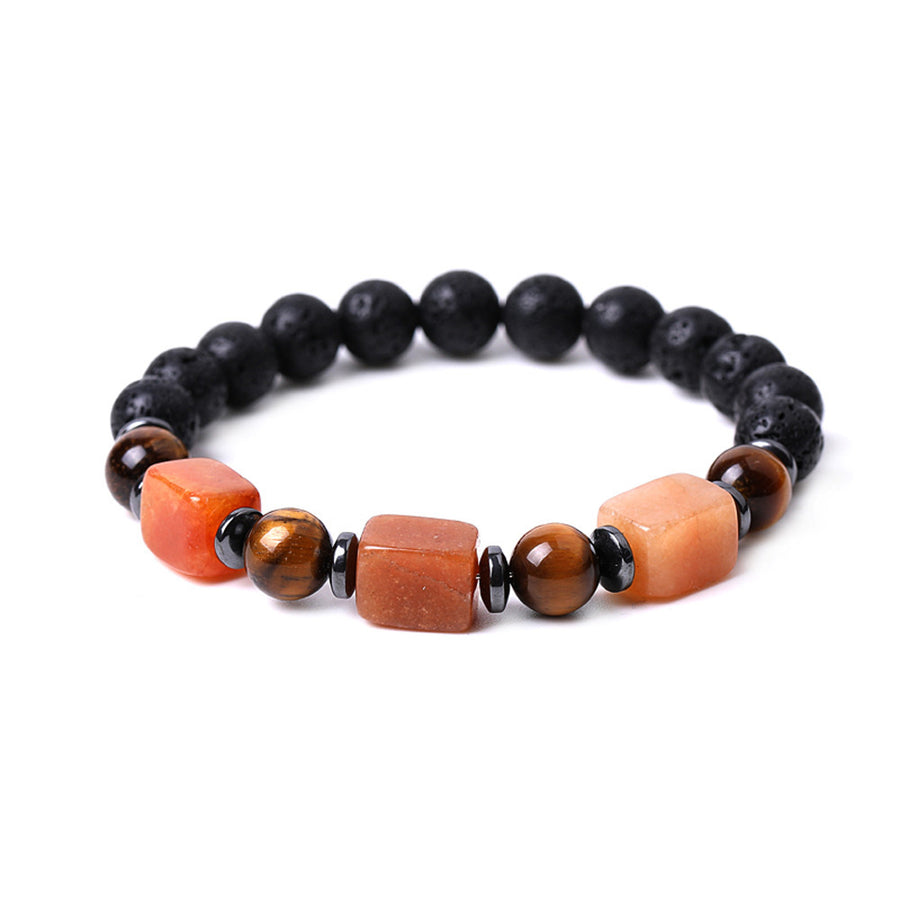 Tiger Eye and Lava Rock Bracelet with Square Natural Stone Beads