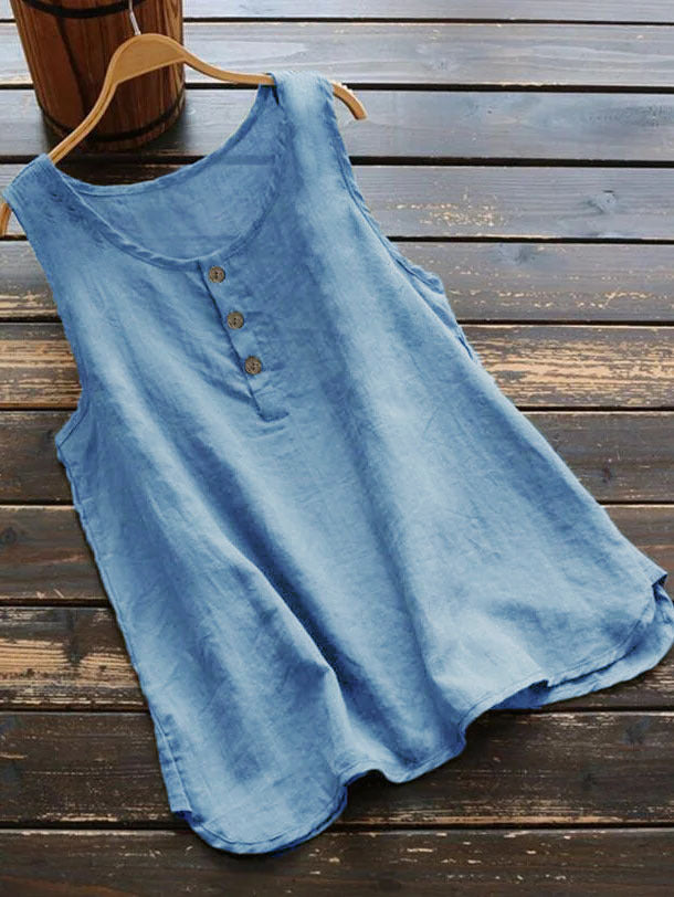 Women's Vest Cotton Linen Sleeveless Button Top