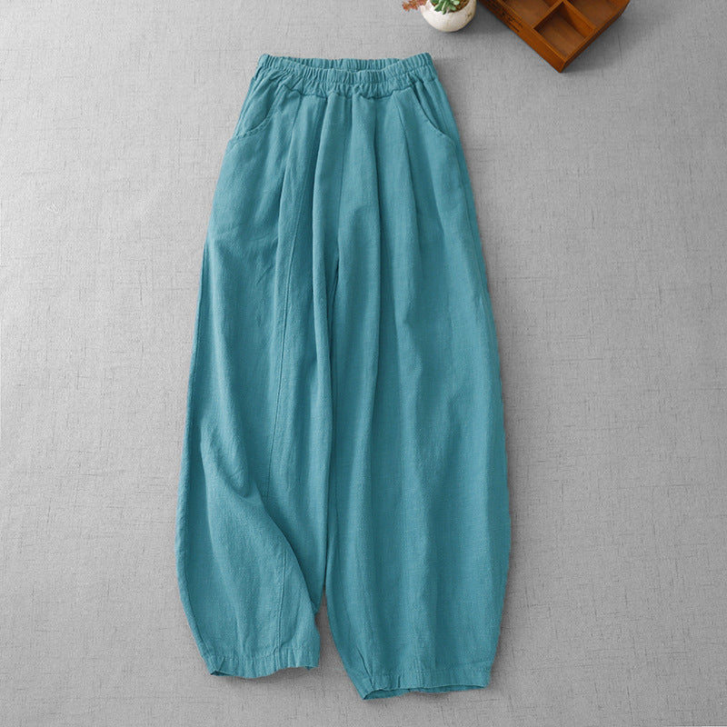 Women's Harem Pants With Pockets Cotton Linen Lantern Trousers