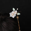 Wood Hairpin with Floral Design and Tassel