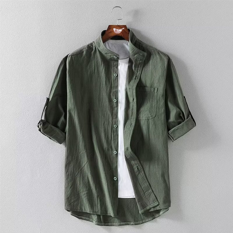Men's Summer Solid Linen-Blend Shirt