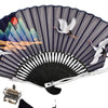Cranes Auspicious Clouds Solid Color Gradient Handheld Bamboo Folding Fan