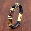 Tiger Eye Bamboo Stone Leather Bracelet Protection Power
