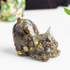 Resin Cat Figurine with Crystal Gravel, Desk Decor