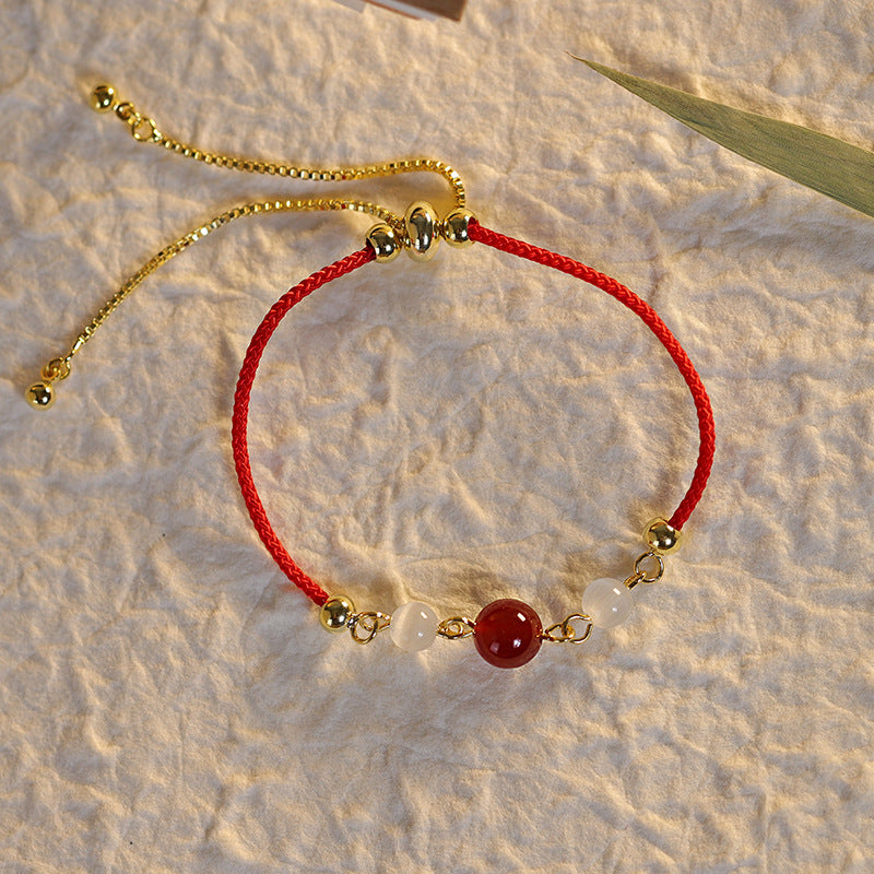 Red Agate Cat Eye Braided String Confidence Bracelet