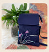 Embroidered Lotus Flower Crossbody Bag, Nylon Shoulder Cellphone Pouch