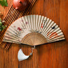 Chinese Style Bamboo Folding Fan with Silk Leaf and Tassel