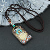 Ebony Wood Pendant Necklace with Buddhist Symbols
