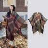 Knit Striped Poncho Wrap with Tassels, Cozy Travel Shawl
