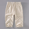 Men's Solid Color Ramie Linen Drawstring Cropped Pants With Pockets
