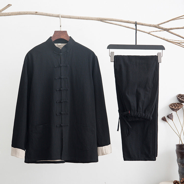 Men's Linen Tang Suit Set with Frog Buttons