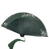 Green Hand Painted Folding Fan with Bamboo Ribs and Tassel