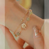 Double Layer Jade Flower Bracelet Gold Plated Copper