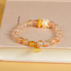 Incense Ash Liuli Glass Bead Bracelet with Fox and Lotus Charm