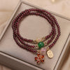 Multilayer Red Bead Bracelet with Flower Charm