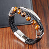 Tiger Eye Bead Multi-layered Leather Buckle Bracelet