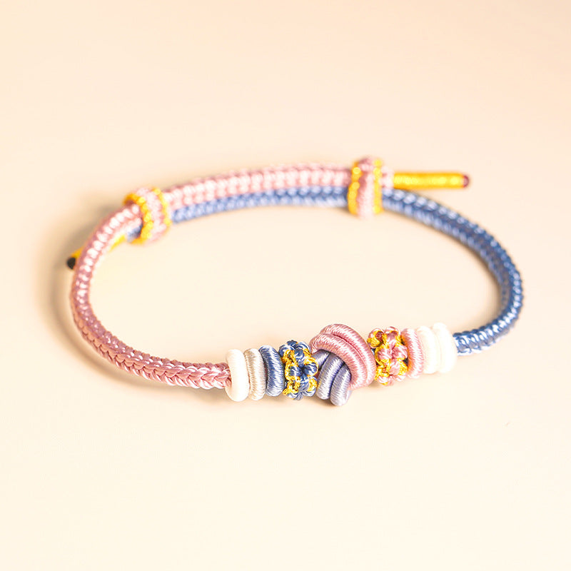 Two-Color Rope Handcrafted Eight Thread Peace Knot Luck Connection Bracelet