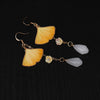 Handmade Ginkgo Leaf Dangle Earrings, Yellow Velvet Flower Design