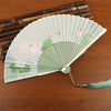 Floral Handheld Folding Fan, Silk and Bamboo