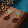 Green Jade Fox Earrings, Gold-Tone Copper Studs