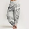 Women's Cotton Harem Pants with Elastic Waist and Floral Print