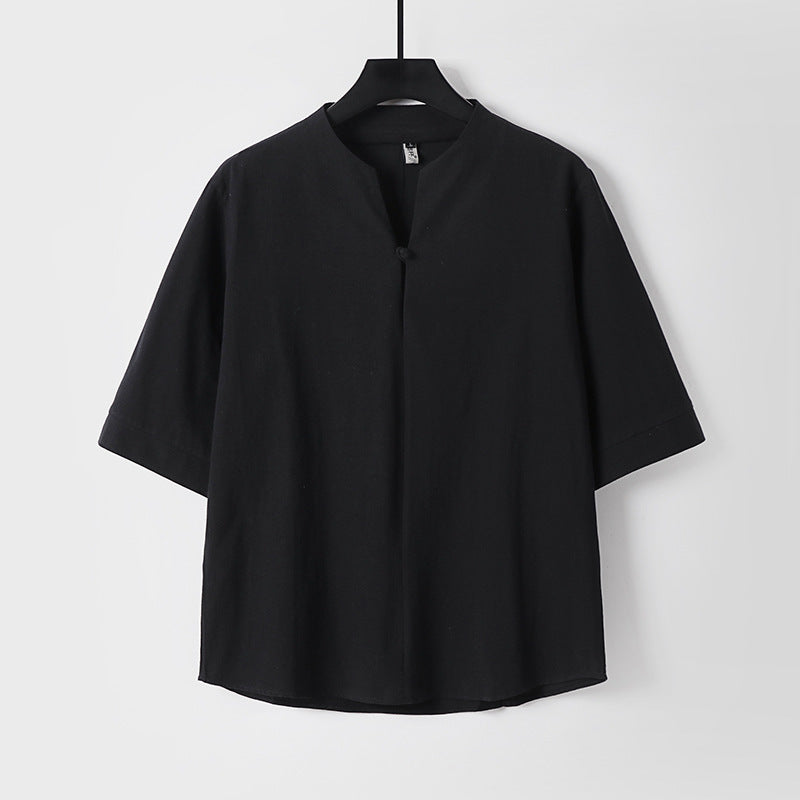 Plain Color Three Quarter Sleeve One Button Men's Shirt