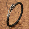 Braided Leather Dragon Bracelet with Silver-Tone Charm
