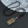 Ebony Wood Pendant Necklace with Buddhist Symbols