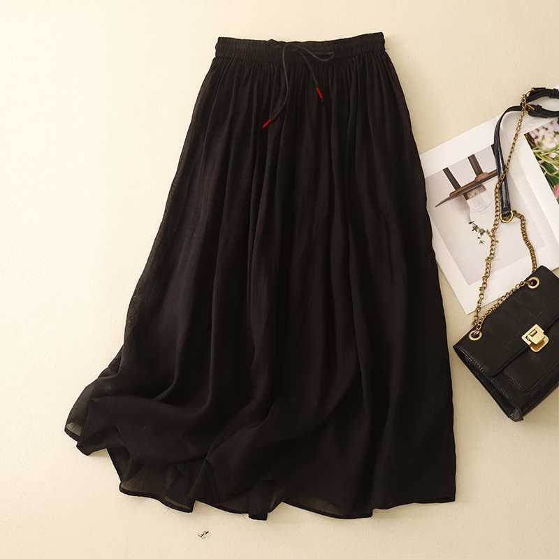 Linen A-Line Skirt with Elastic Waist and Pockets