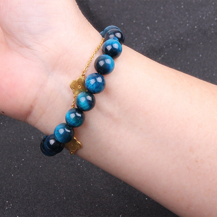 Natural Tiger Eye Bracelet, Polished Stone Beads
