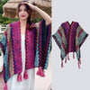 Knit Striped Poncho Wrap with Tassels, Cozy Travel Shawl