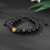 Alphabet Letter Bracelet with Tiger Eye and Black Glass Beads