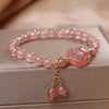 Strawberry Quartz Love Maple Leaf Charm Double Wrap Bracelet