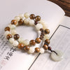 Wood and Bodhi Seed Peace Buckle Double Wrap Bracelet