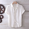 Men's Linen Short Sleeve Shirt Casual Solid Color Lapel Top