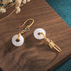 Cloisonné Butterfly and Faux Jade Peace Buckle Earrings