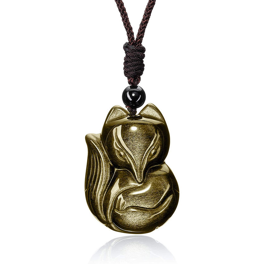 Carved Fox Crystal Pendant Necklace