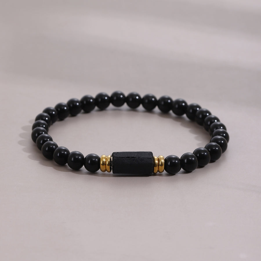 Black Obsidian and Tourmaline Bead Bracelet for Protection