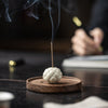 Ceramic Lotus Incense Burner with Wood Base