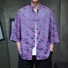 Men's Ice Silk Tang Suit Shirt with Frog Buttons and Pockets