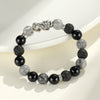 999 Silver Pixiu Bracelet with Map Stone and Black Agate