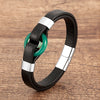 Stone Ring Leather Bracelet with Magnetic Clasp