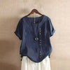 Women's Linen-Blend Short Sleeve T-Shirt with Buttons