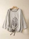 Women's Embroidery Tree Cotton Linen T-Shirt