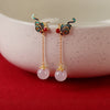 Enamel Phoenix Dangle Earrings with White Stone Drop