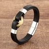 Stone Ring Leather Bracelet with Magnetic Clasp