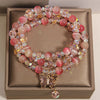 Peach Cat's Eye Triple Wrap Bracelet with Butterfly Charm